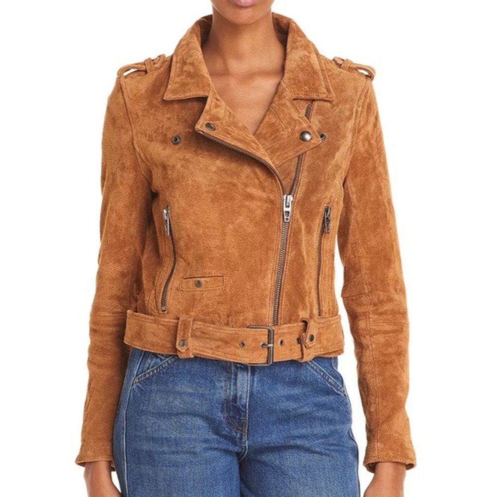 Aqua Brown / Camel Suede Moto Jacket